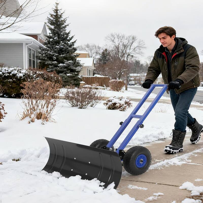 29x14 In Heavy Duty Rolling Snow Shovel With Wheels Double Armrests - 29x14 In