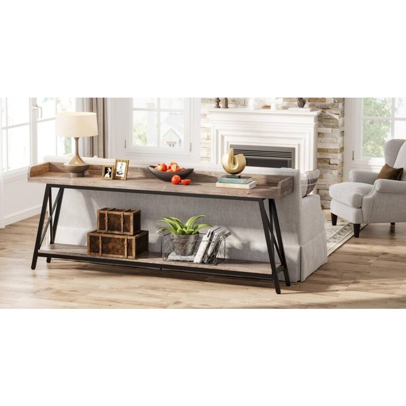 70.9" Extra Long Industrial Console Table, Rustic Grey Sofa Table Behind Couch, Narrow Entryway Hallway Bar Table