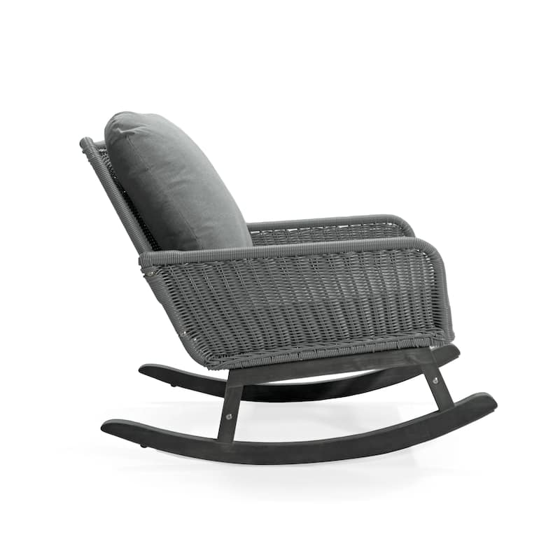 Contemporary Minimalist Wicker Rocking Chair with Soft Polyester Cushions and Durable Wooden Frame