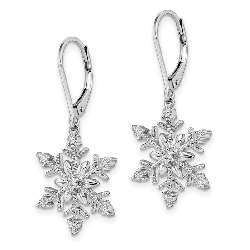 Curata 925 Sterling Silver Rhodium 33.8x16mm Snowflake Leverback Earrings