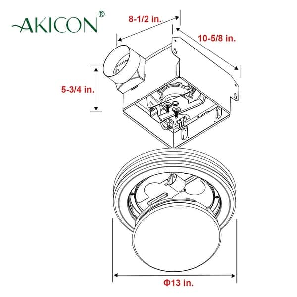 dimension image slide 2 of 4, Akicon Ultra Quiet Bathroom Exhaust Fan with LED Light 80CFM 2.0 Sones Round Bathroom Ventilation Fan with Frosted Glass Cover