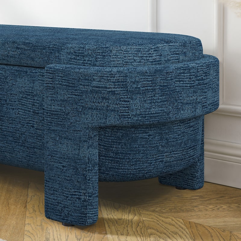 Linen Fabric Upholstered Bench with Large Storage Space