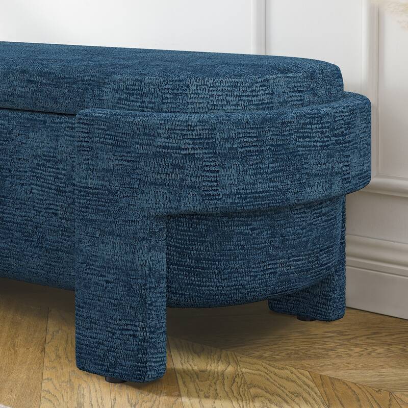 Oval Storage Bench Linen Upholstered Entryway Bench Ottoman Bench