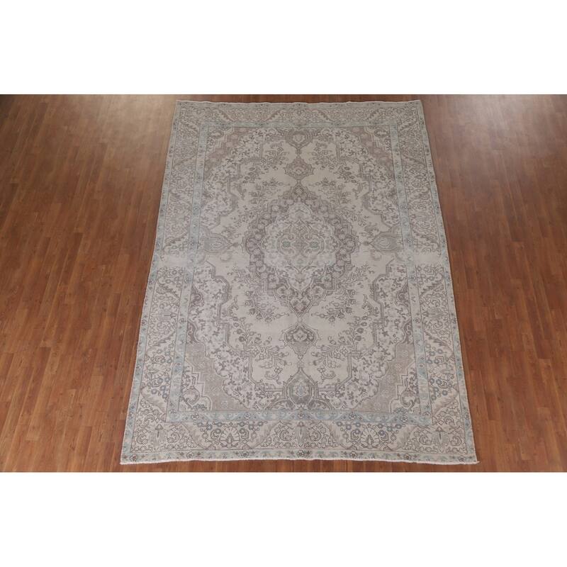 Hand Knotted Oriental 100% Wool Carpet Traditional Medallion Beige & Ivories Tabriz Area Rug - 10' 9'' X 7' 8''