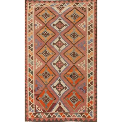 Geometric Kilim Shiraz Persian Vintage Area Rug Hand-Woven Wool Carpet - 5'0" x 9'1"