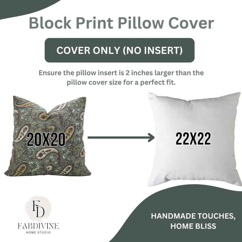 Fabdivine Paisley Home Accent Cushion Cover 26x26 Inch for Soft Pure Linen Sofa, Chair or Couch, Farmhouse Pillowcase, Kiara