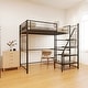 preview thumbnail 1 of 27, Loft Bed with Charging Station , Metal High Loft Bed with LED Lights, Bed with Safety Guard & Ladder Black - Twin