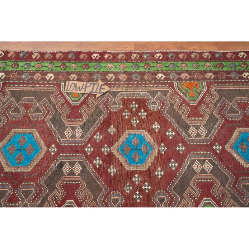 Hand Knotted Oriental 100% Wool Carpet Traditional Geometric Red Bakhtiari Runner Rug - 9' 11'' X 3' 6''