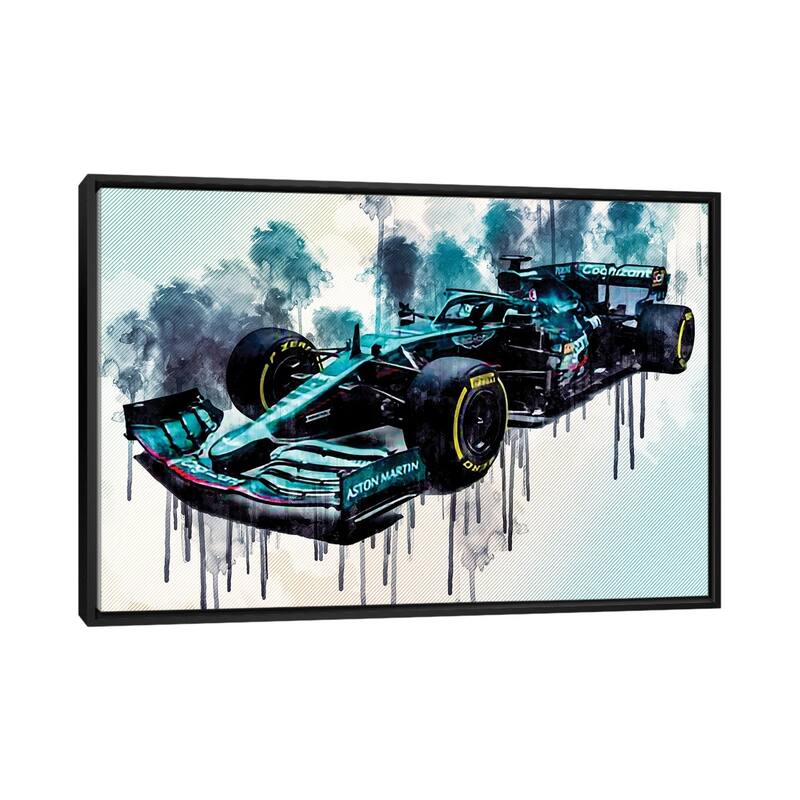 iCanvas "Formula 1 2021 Aston Martin Amr21 Front View Exterior F1 2021 Race Cars" by Sissy Angelastro Framed Canvas Print - Black - 26x40