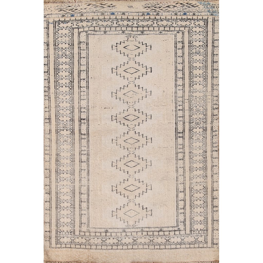 Hand Knotted Oriental 100% Wool Carpet Traditional Geometric Beige & Ivories Bokhara Area Rug - 4' 8'' X 2' 11''