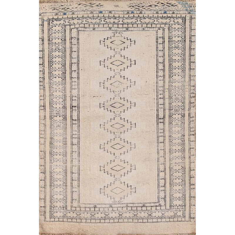 Hand Knotted Oriental 100% Wool Carpet Traditional Geometric Beige & Ivories Bokhara Area Rug - 4' 8'' X 2' 11''