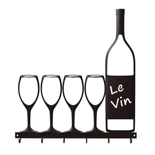 Metal Wine Glass And Bottle 6 Hook Wall Rack Key Holder Towel Hanger 17.5 X 16.5 X 1.25 inches
