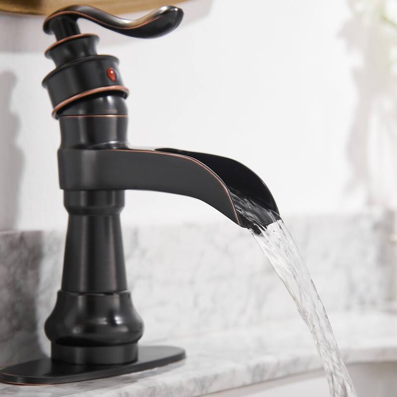 Waterfall Single Hole Single-HandleBathroom Faucet With Pop-up Drain Assembly