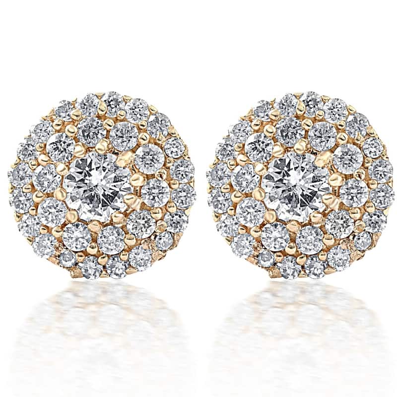 Double Halo Diamond Screw Back Studs 1/2 Carat TW Yellow Gold