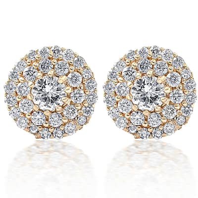 Double Halo Diamond Screw Back Studs 1/2 Carat TW Yellow Gold