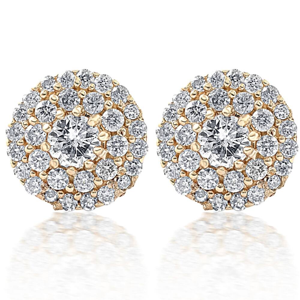 Bliss Diamond Double Halo Diamond Screw Back Studs 1/2 Carat TW Yellow Gold