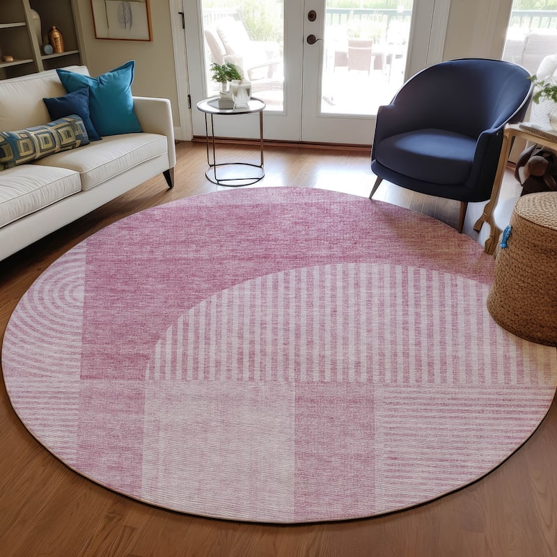 Machine Washable Indoor/ Outdoor Chantille Modern Deco Rug - Blush - 8' x 8'