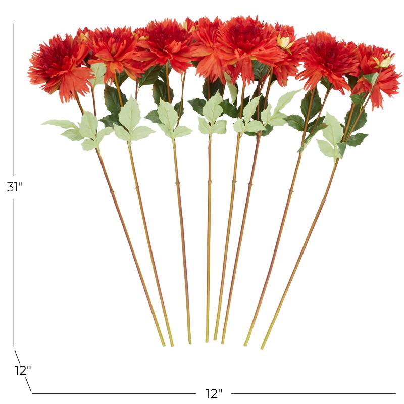 Red Polyester Tall Dahlia Artificial Flower Stem (Set of 8)