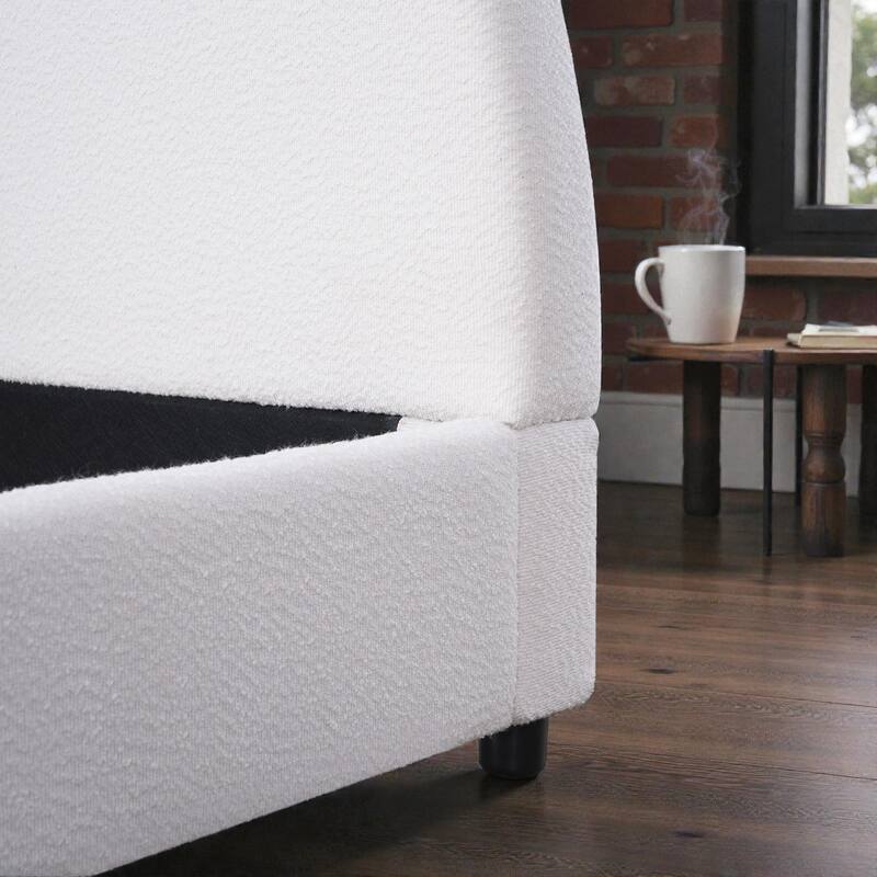 Twin/Queen/King Boucle Upholstered Bed Frame with Curved Half-Round Headboard, Platform Design, No Box Spring Needed