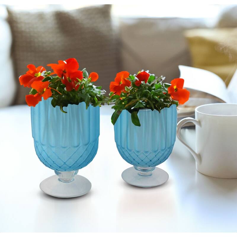 Goblet Style Frosted Glass Table Vases Set of 2 Modern Decor Accent