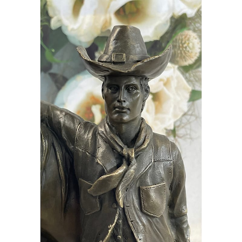 Cowboy Saddling Imitative Horse Stables Barn Bronze Statue Sculpture Figure 16 Inches X 8 Inches