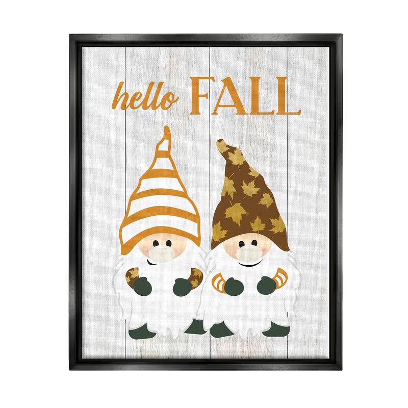 Stupell Hello Fall Whimsical Gnomes Framed Floater Canvas Wall Art, Design by CAD Designs - 25 x 31 - Black