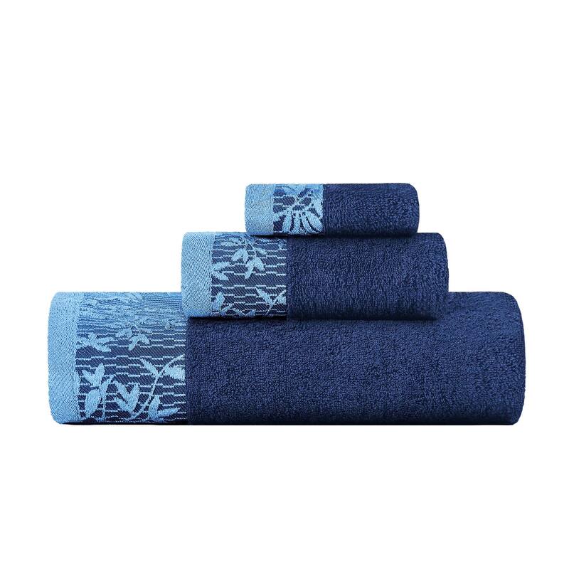 Superior Wisteria Cotton Floral Jacquard 3 Piece Bathroom Towel Set