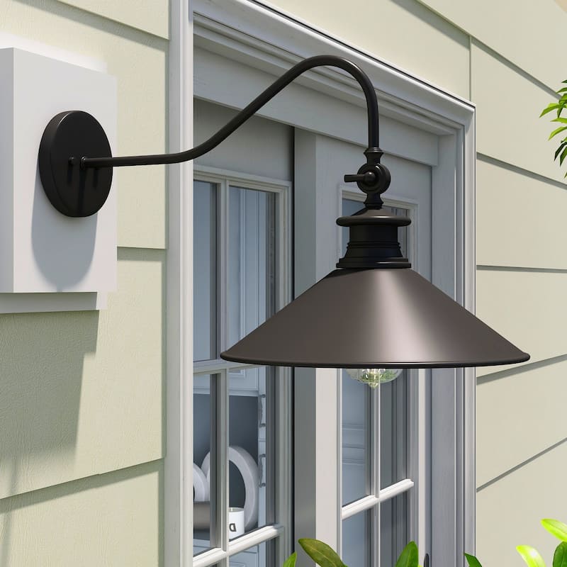 Outdoo 1-Light Motion Sensing Dusk to Dawn Wall Light in Black - 13"Wx21.77"Ex12.64"H