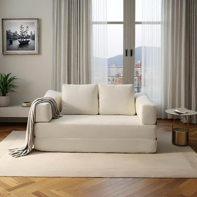 70.87" Upholstered Convertible Sleeper Sofa, Convertible Chair Floor Couch Comfy Sofa for Living Room, Bedroom, Chenille Fabric