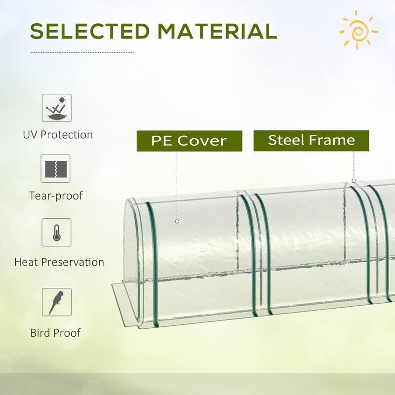Outsunny 10' x 3' x 2.5' Mini Greenhouse, Portable Tunnel Greenhouse with Roll-Up Zippered Doors, UV Waterproof Cover