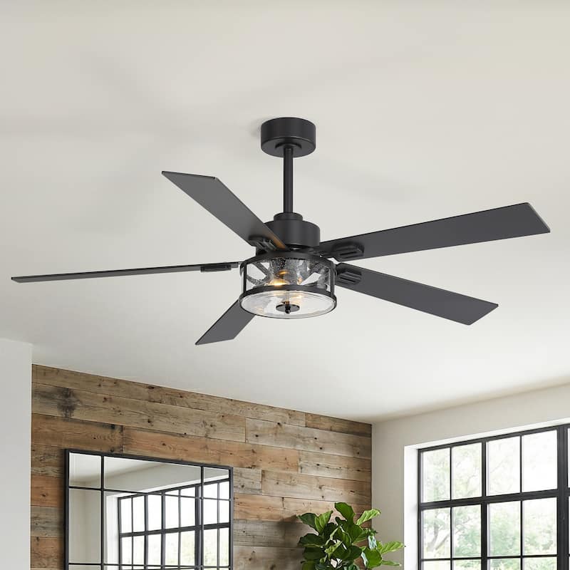 56" Reversible 5-Blade Glass Shade Ceiling Fan Chandelier with Light and Remote
