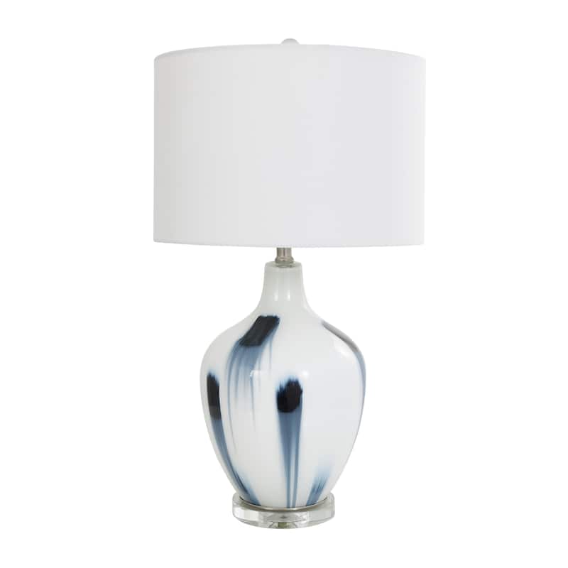 Glass Abstract Room Accent Lamp with Blue Drip Splatter Design - White - Roche River Decor