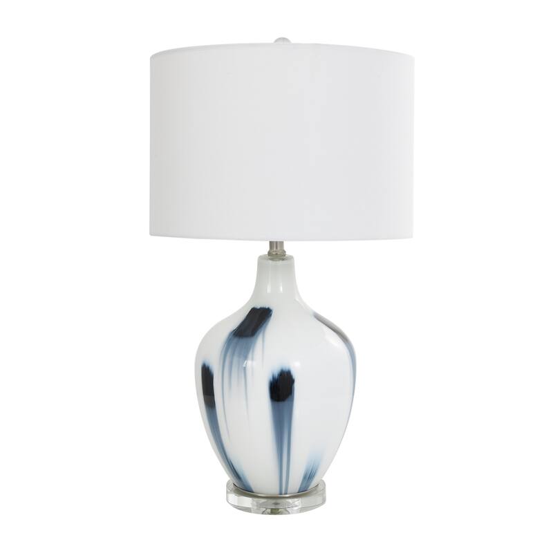 White Glass Abstract Room Accent Lamp with Blue Drip Splatter Design