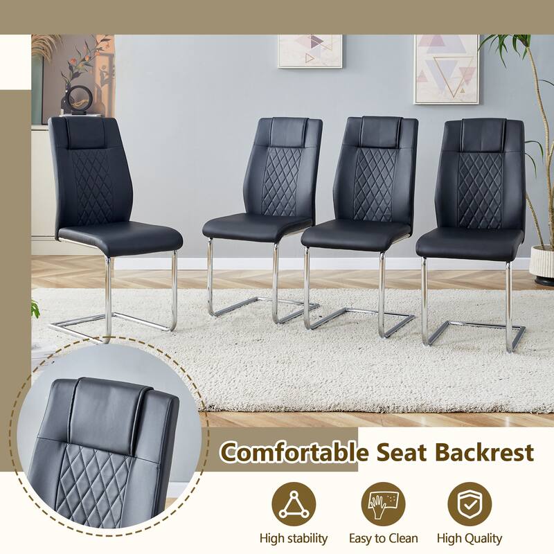 Table and chair set, Luxurious Sintered Stone Dining Table Set - 6 High-quality PU Chairs With Arched Metal Legs
