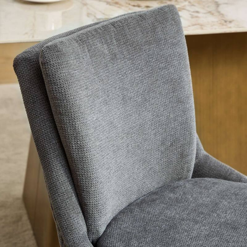 Double-layer Cushioned Dining Chairs Set of 2 Chenille Mid-Back Chair with Nailhead Trim Side Chair with Bent Wood Legs