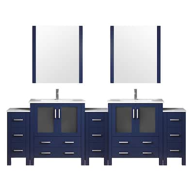 Volez Double Bath Vanity with Side Cabinets, White Ceramic Top, 34 in Mirrors and Faucet Set - 108