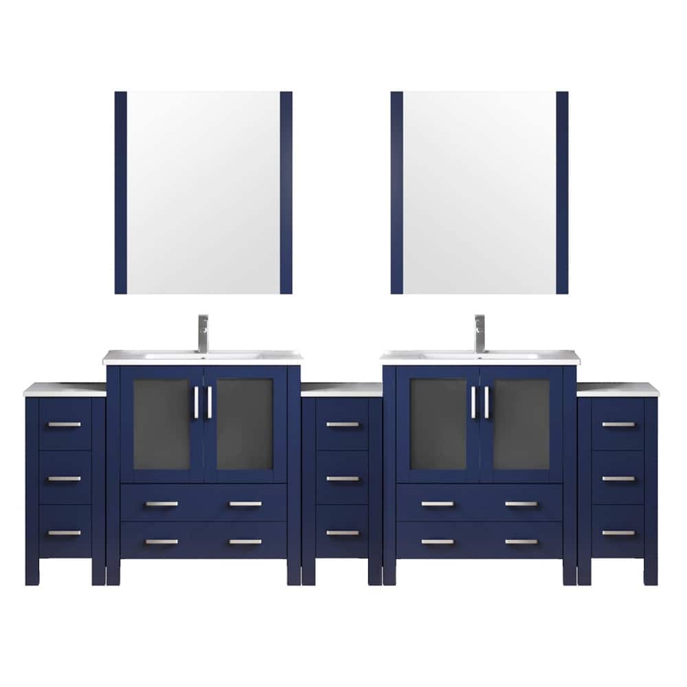 Volez Double Bath Vanity with Side Cabinets, White Ceramic Top, 34 in Mirrors and Faucet Set - 108
