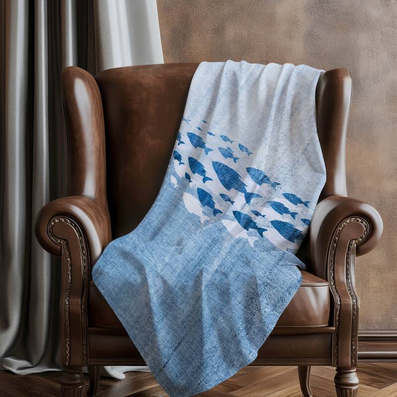 Premium Machine Washable Modern Sea Life Sherpa Throw Blanket