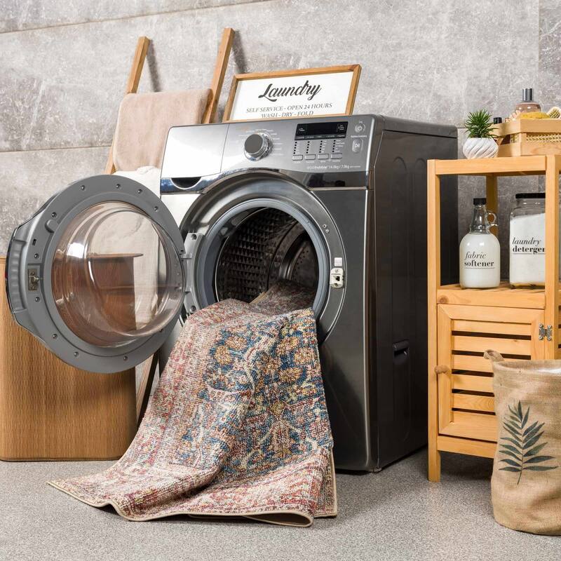 Reseca Oriental Traditional Vintage Distressed Machine Washable Area Rug