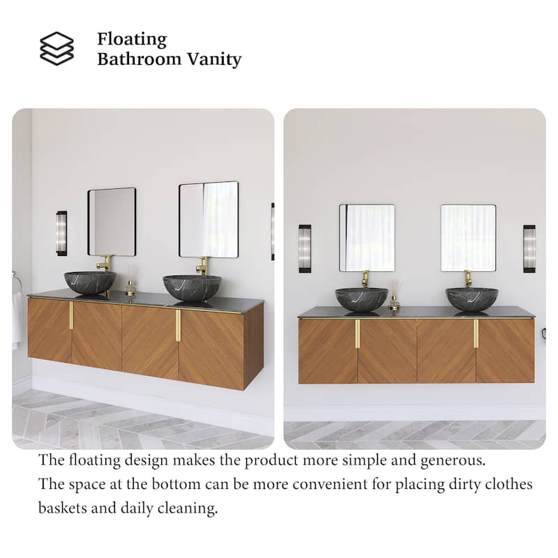 Wall-Mounted Bathroom Vanity with Stone White Ceramic Sink