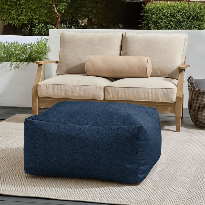 Sorra Home Sunbrella Outdoor Bean Pouf Square - Indigo - 30 in W x 30 in D x 15 in H