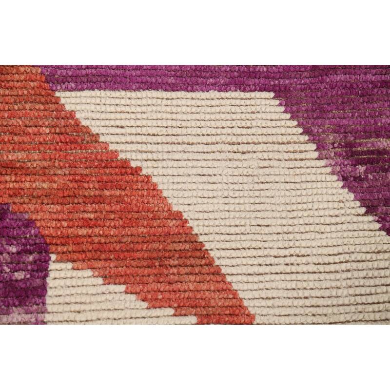 Purple Striped Moroccan Modern Area Rug Handmade Wool Carpet - 8'10" x 12'10"