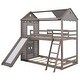 preview thumbnail 3 of 7, Antique Gray Twin Over Twin Solid Pine Bunk Bed with Pitched Roof, Sweetheart Window, Slide, Ladder