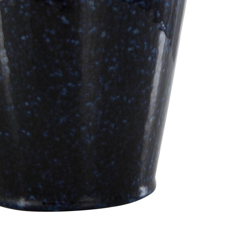 Dark Blue Ceramic Ombre Textured Decorative Vase with Rectangular Handles
