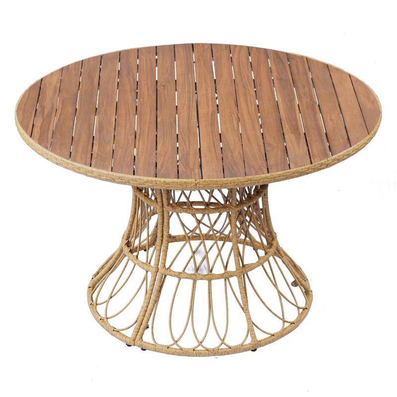 Christopher Knight Home - Estra Outdoor Round Acacia Wood Woven Dining Table with Wicker Pedestal Base, for 4 - 6 Seating