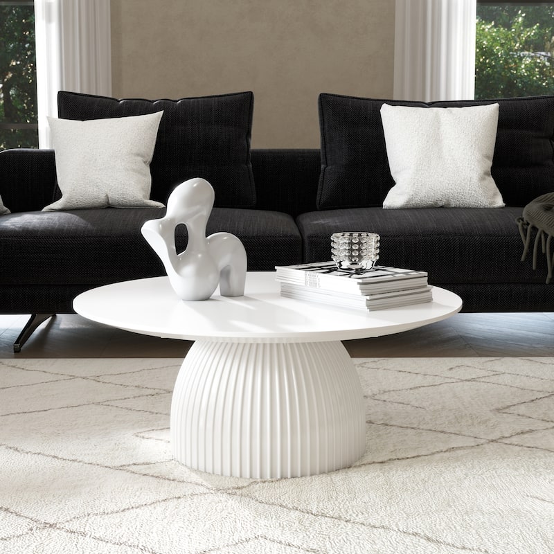 Round Coffee Table Solid Wood Base