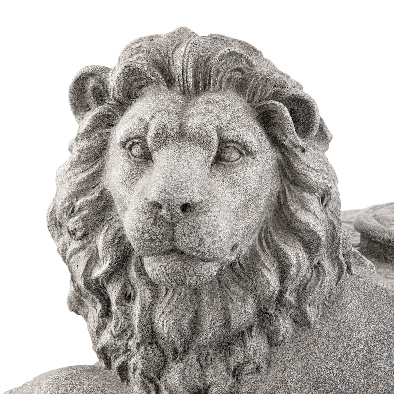 Glitzhome 20"L Zen-Style Lying Lion Polyresin Outdoor Fountain with Pump and LED Light