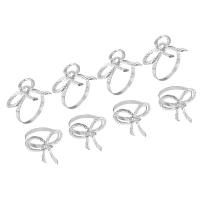 Metal Napkin Rings, 8pcs Bow-knot Napkin Ring Holder Set, Silver Tone - Silver Tone - 38mm