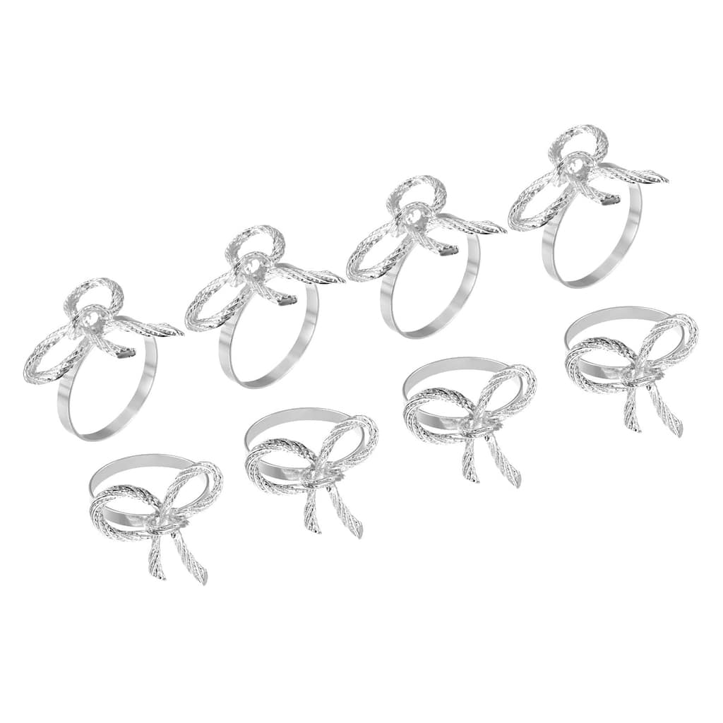 Metal Napkin Rings, 8pcs Bow-knot Napkin Ring Holder Set, Silver Tone - Silver Tone - 38mm