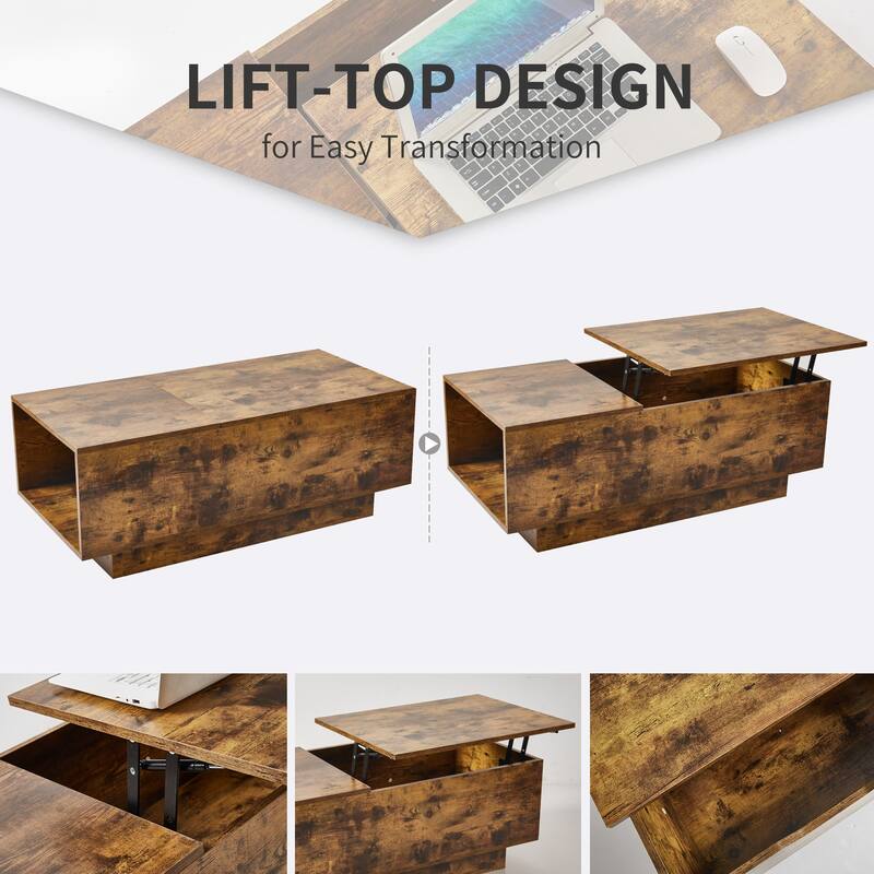 New Adjustable Top Coffee Table in Walnut or Grey, Rectangle Living Room Desk with Storage